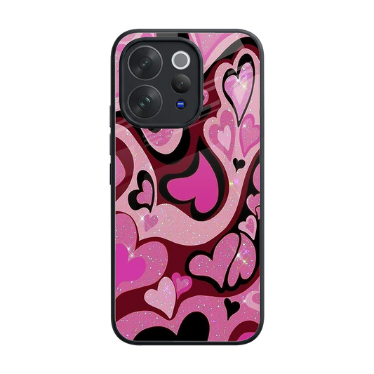 Y2K Magenta Meltdown Hearts back phone cover | glass case for vivo v70 elite