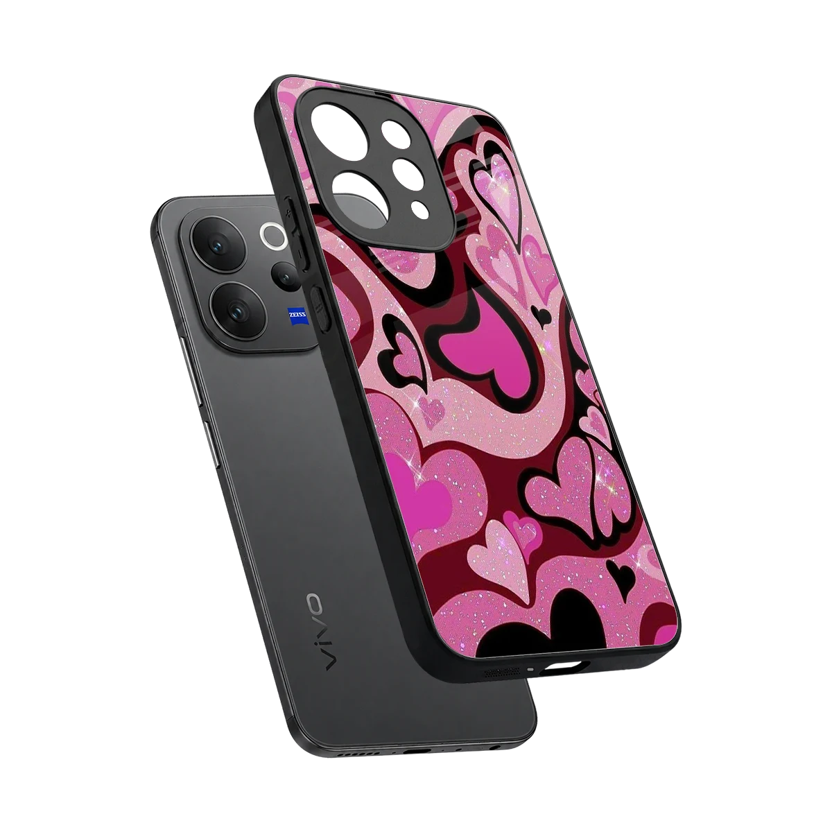 Y2K Magenta Meltdown Hearts sleek vivo v70 elite cover with tempered glass back and TPU edges