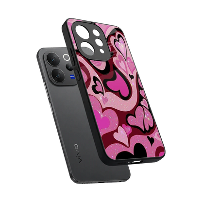 Y2K Magenta Meltdown Hearts sleek vivo v70 elite cover with tempered glass back and TPU edges