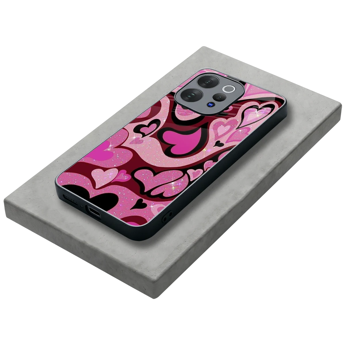 Y2K Magenta Meltdown Hearts stylish phone case for vivo v70 | glossy glass and slim fit