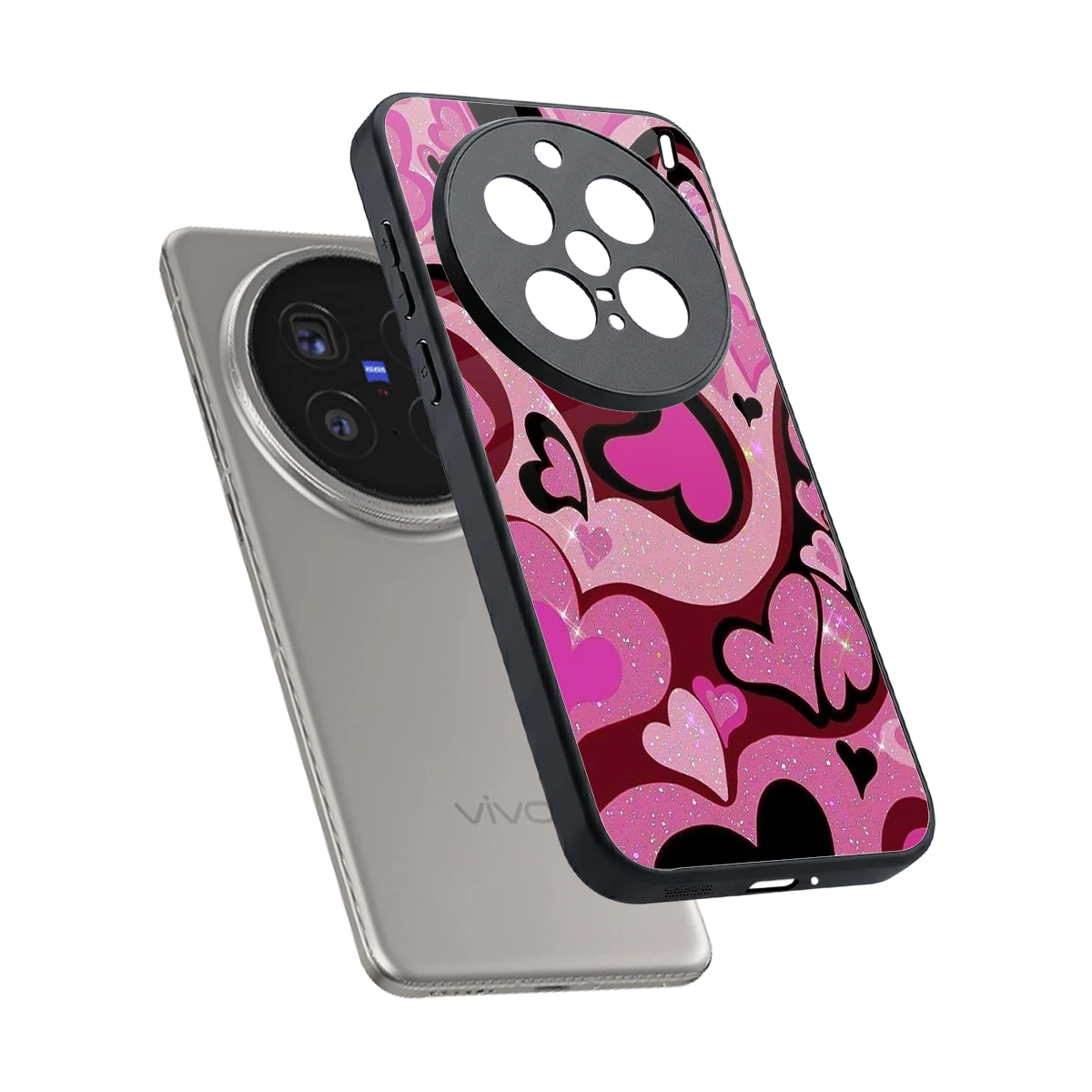 Y2K Magenta Meltdown Hearts sleek vivo x200 pro cover with tempered glass back and TPU edges