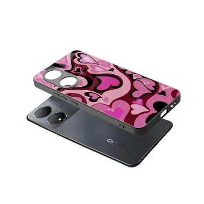 Y2K Magenta Meltdown Hearts sleek Vivo-y100 cover with tempered glass back and TPU edges