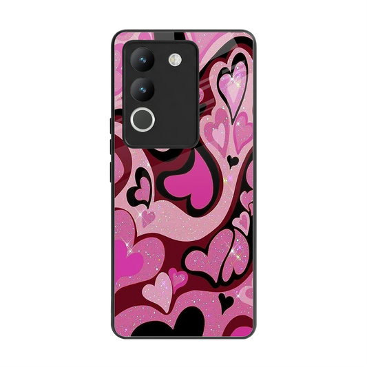Y2K Magenta Meltdown Hearts back phone cover | glass case for vivo y200 5g