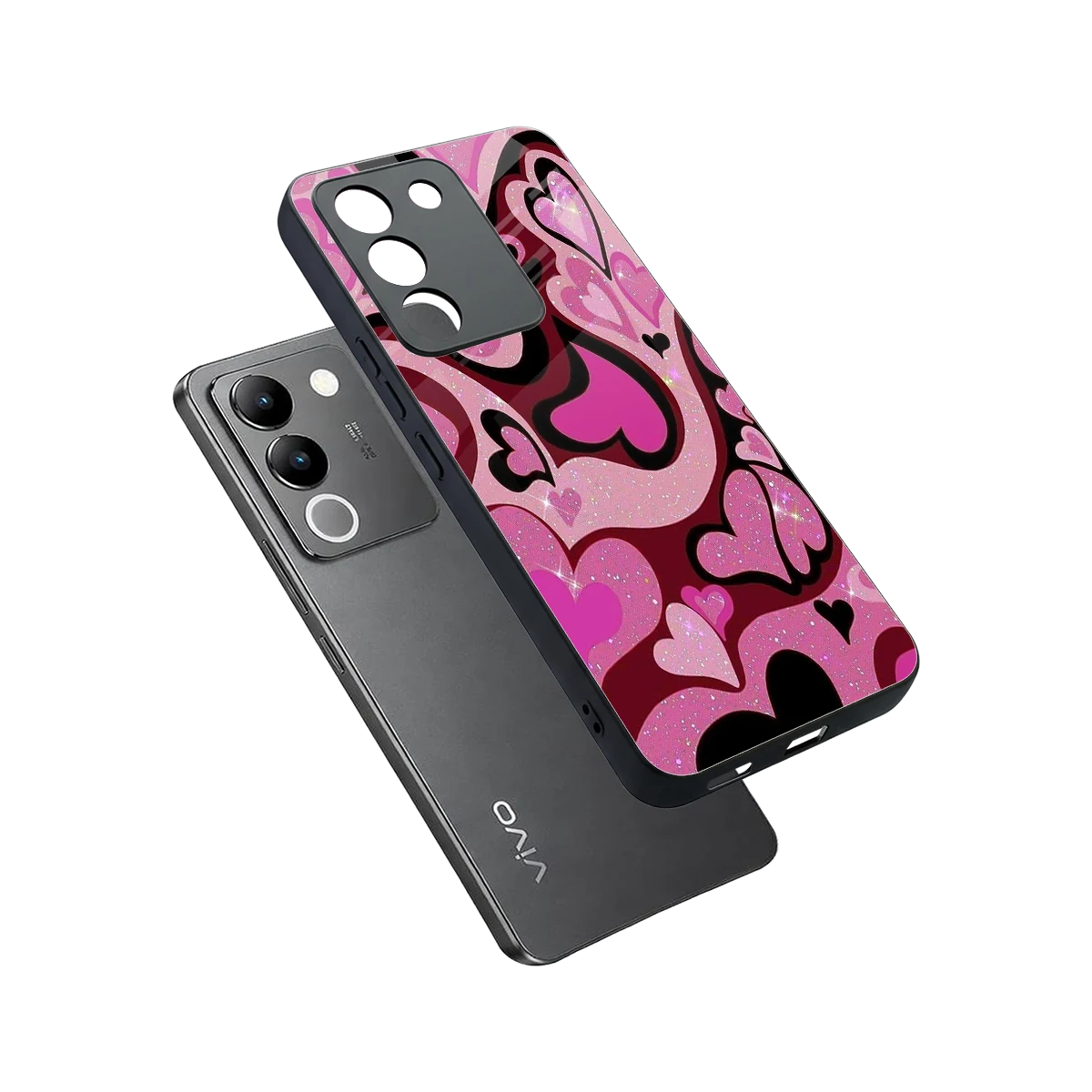 Y2K Magenta Meltdown Hearts sleek vivo y200 5g cover with tempered glass back and TPU edges