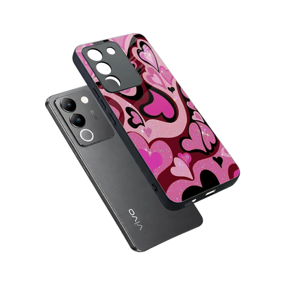 Y2K Magenta Meltdown Hearts sleek vivo y200 5g cover with tempered glass back and TPU edges