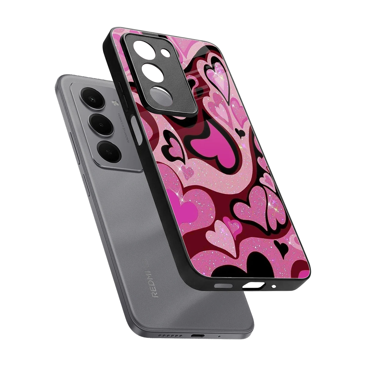 Y2K Magenta Meltdown Hearts sleek redmi 15 5g cover with tempered glass back and TPU edges