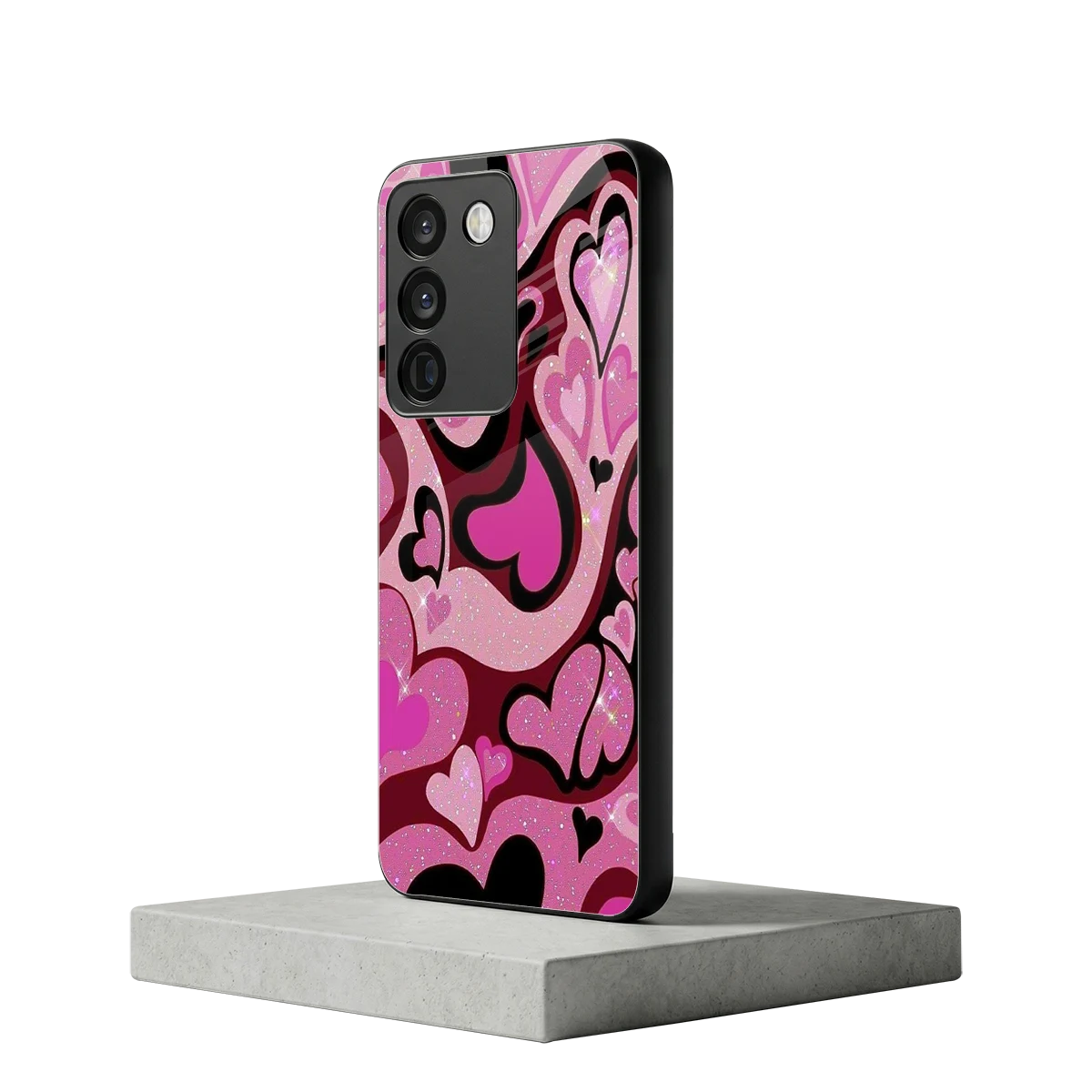 Y2K Magenta Meltdown Hearts vivo y200 5g mobile cover | shockproof glass phone case