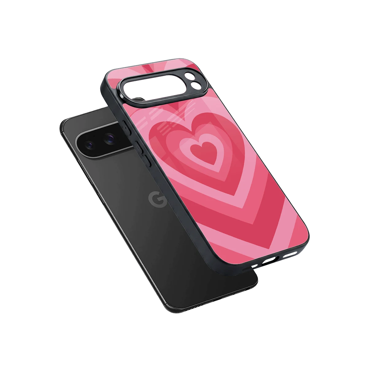 Y2K Pink Hearts sleek google pixel 10 pro xl cover with tempered glass back and TPU edges