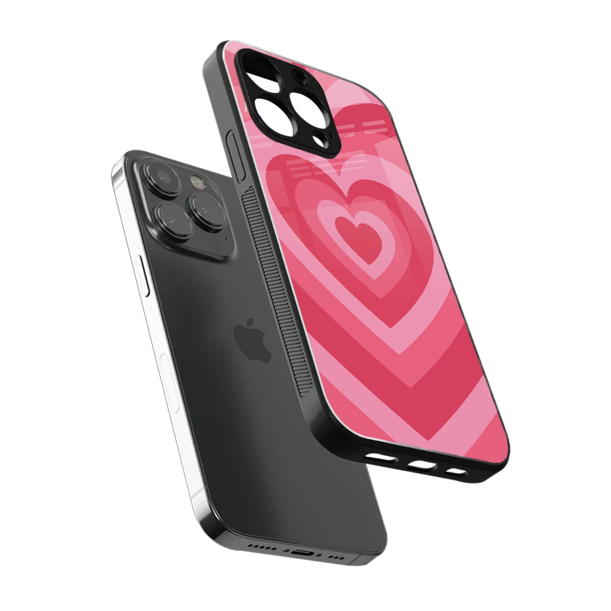 Y2K Pink Hearts sleek iphone 13 pro cover with tempered glass back and TPU edges