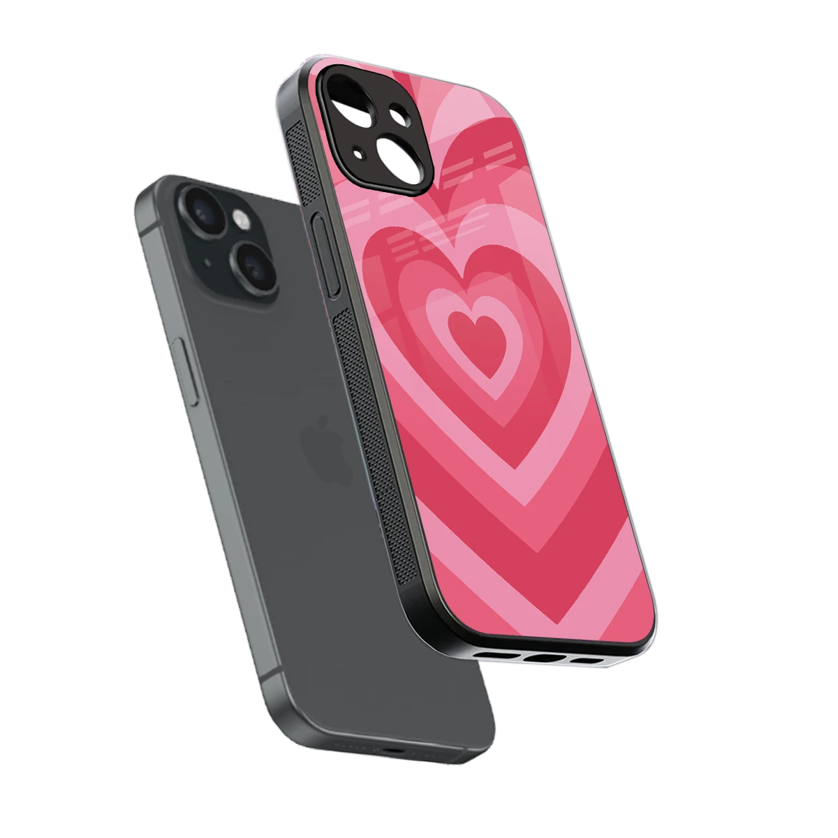 Y2K Pink Hearts sleek iphone 13 cover with tempered glass back and TPU edges
