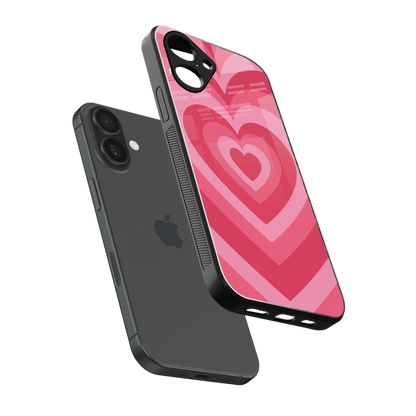 Y2K Pink Hearts sleek iPhone 16 cover with tempered glass back and TPU edges