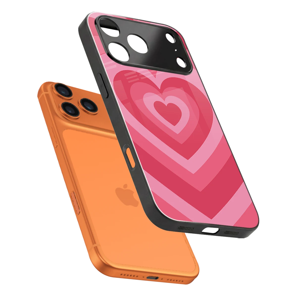 Y2K Pink Hearts sleek iphone 17 pro max cover with tempered glass back and TPU edges