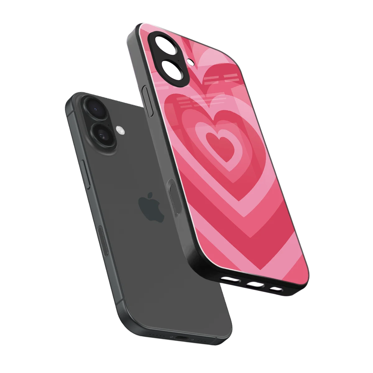 Y2K Pink Hearts sleek iphone 17 cover with tempered glass back and TPU edges