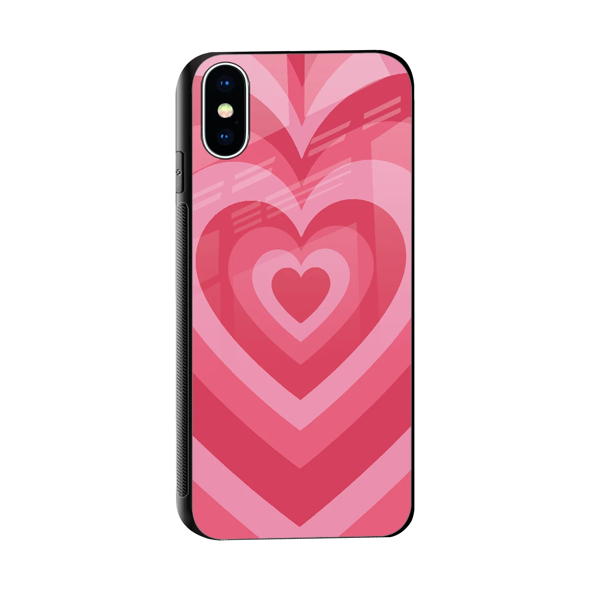 Y2K Pink Hearts sleek iphone x cover with tempered glass back and TPU edges