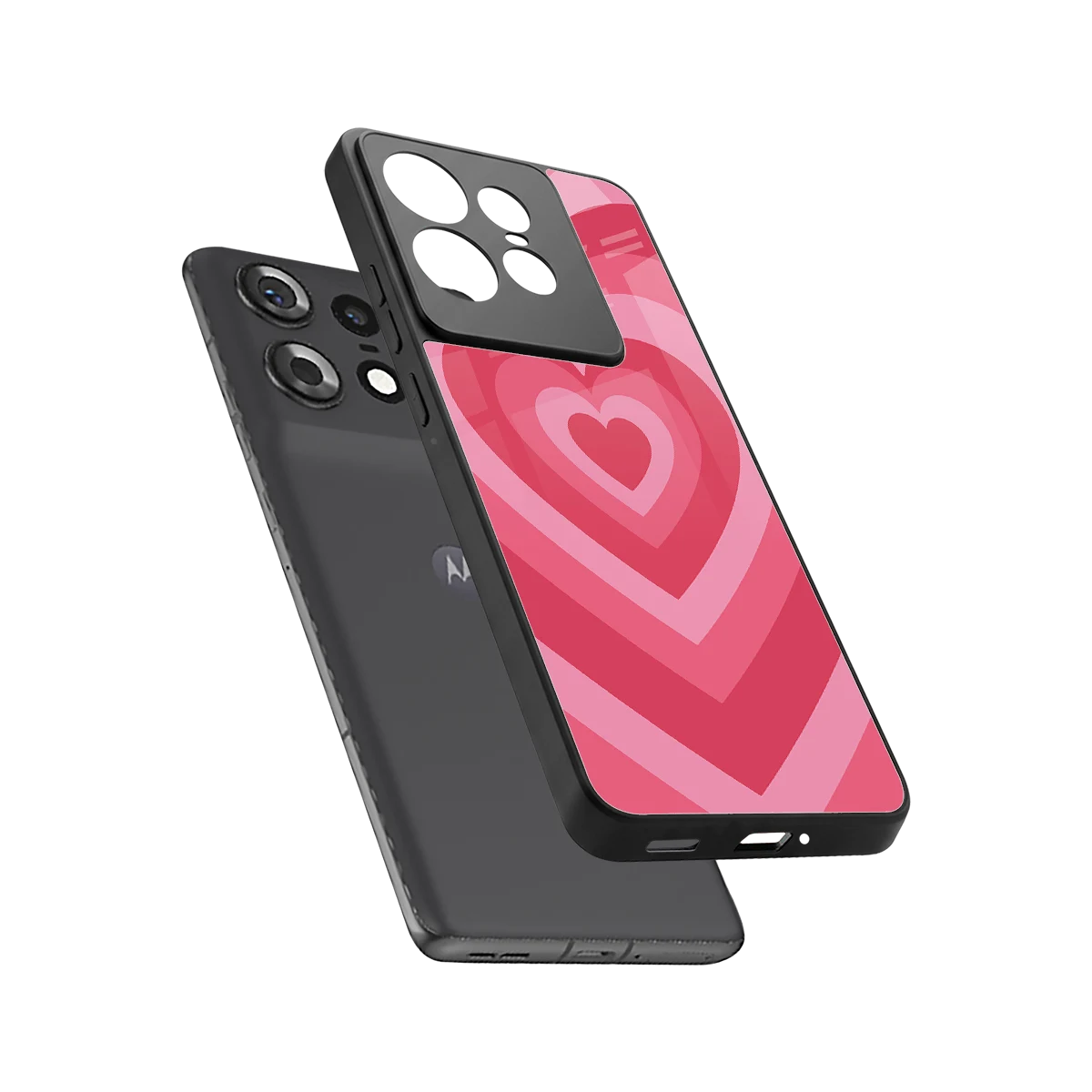 Y2K Pink Hearts sleek motorola edge 50 pro cover with tempered glass back and TPU edges