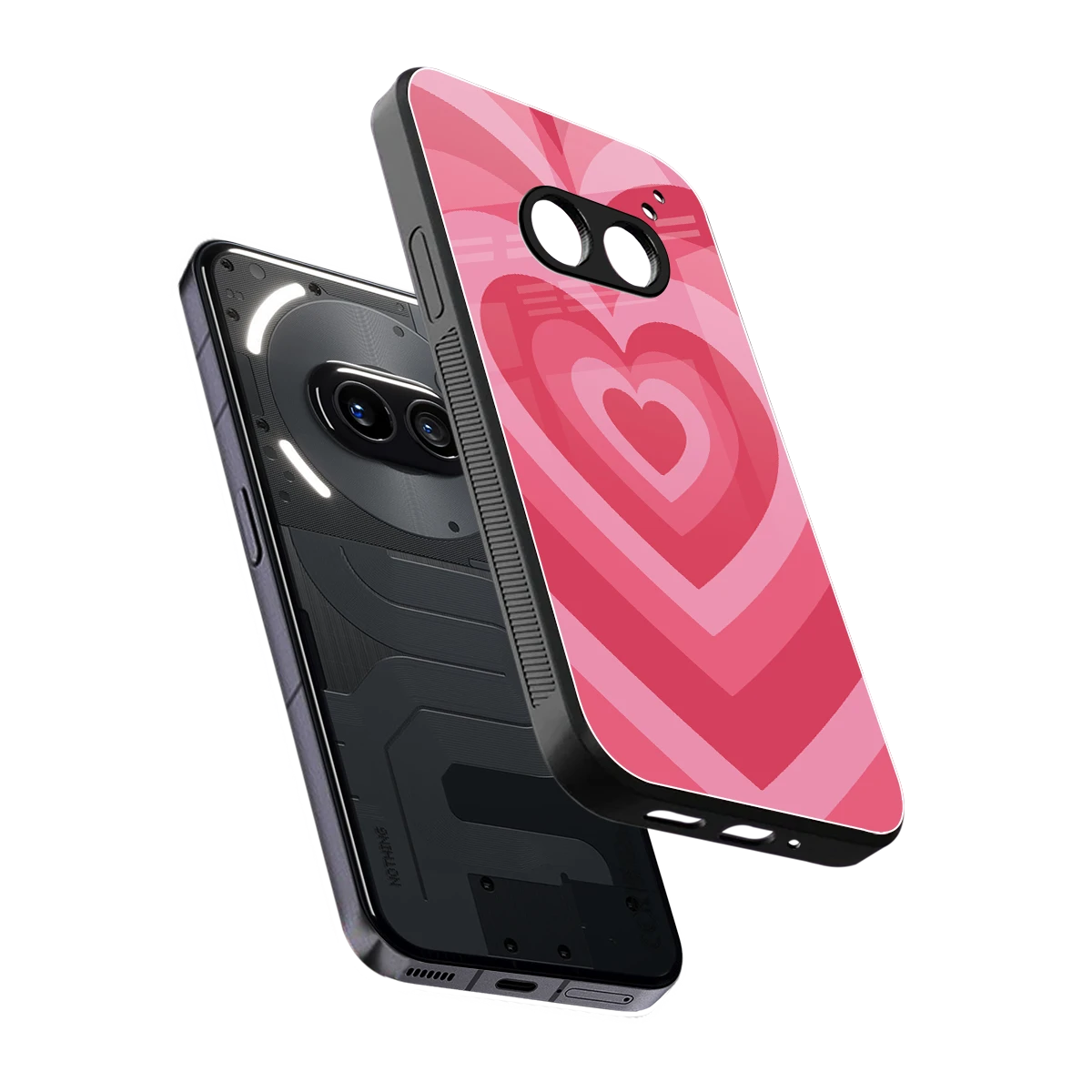 Y2K Pink Hearts sleek nothing phone 2a plus cover with tempered glass back and TPU edges