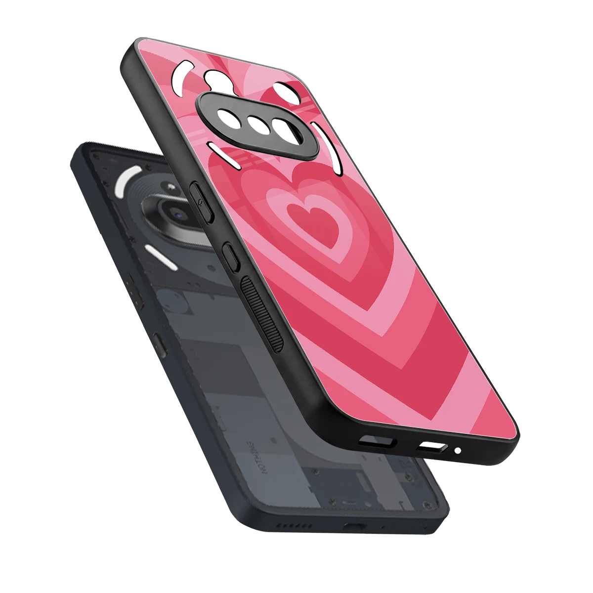 Y2K Pink Hearts sleek nothing phone 3a cover with tempered glass back and TPU edges