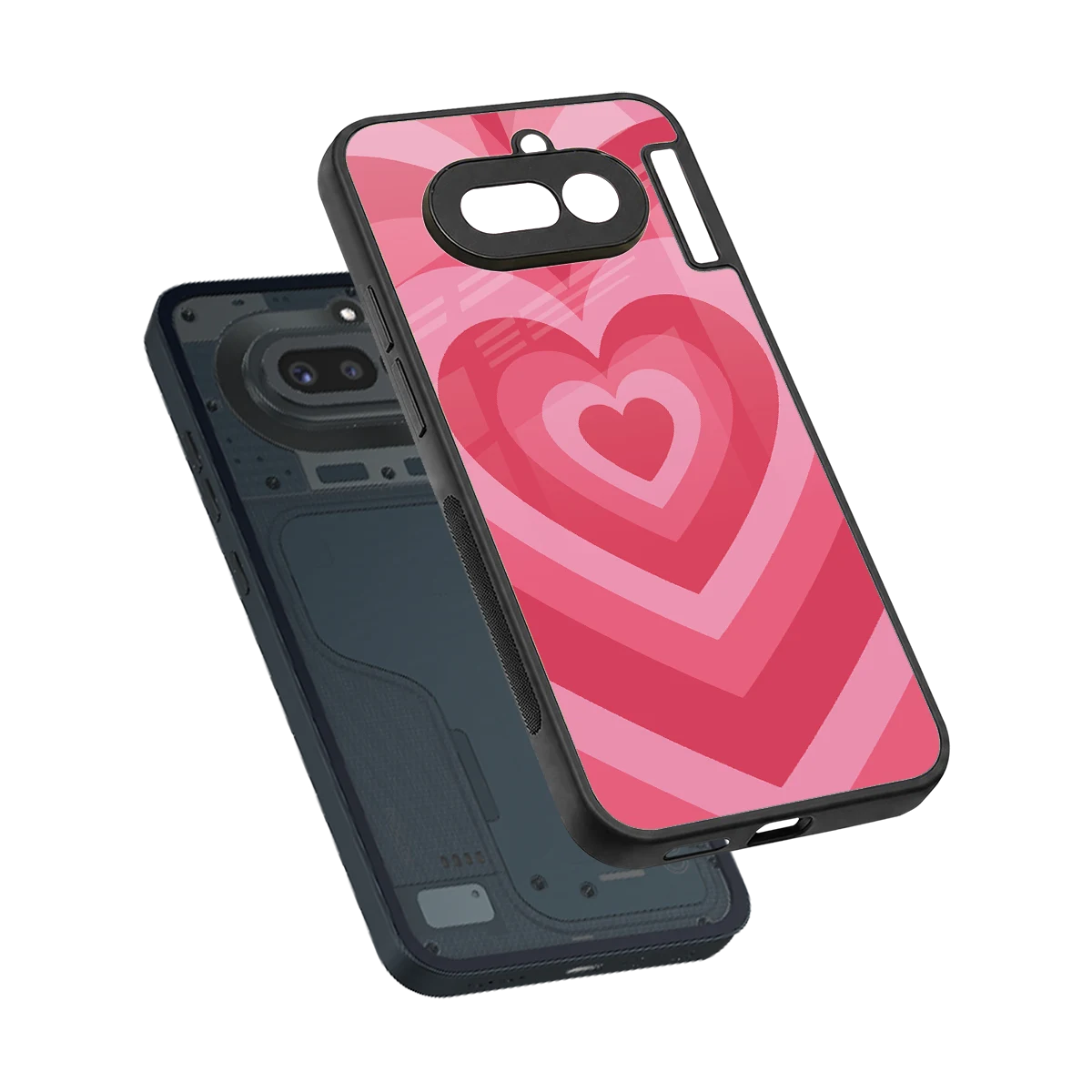 Y2K Pink Hearts sleek nothing phone 4a cover with tempered glass back and TPU edges