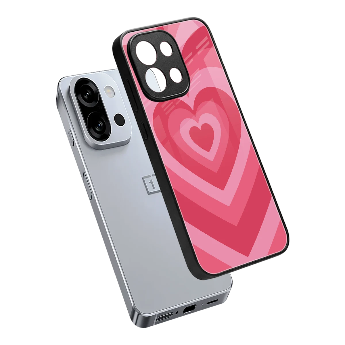 Y2K Pink Hearts sleek oneplus 13s cover with tempered glass back and TPU edges