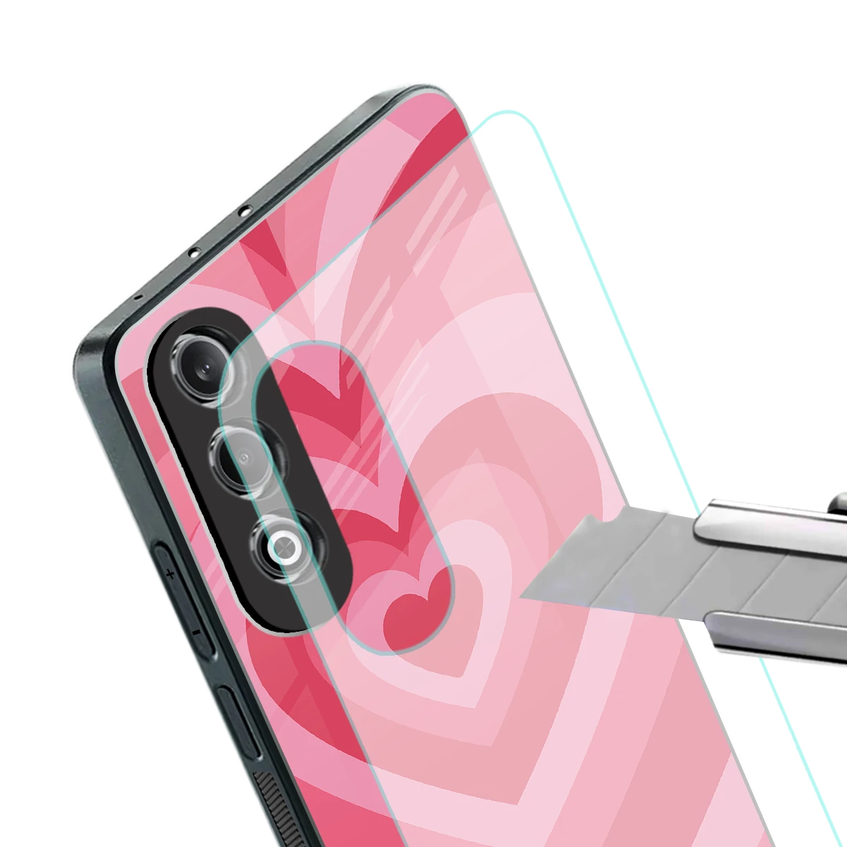 Y2K Pink Hearts stylish phone case for oneplus nord ce 4 | glossy glass and slim fit