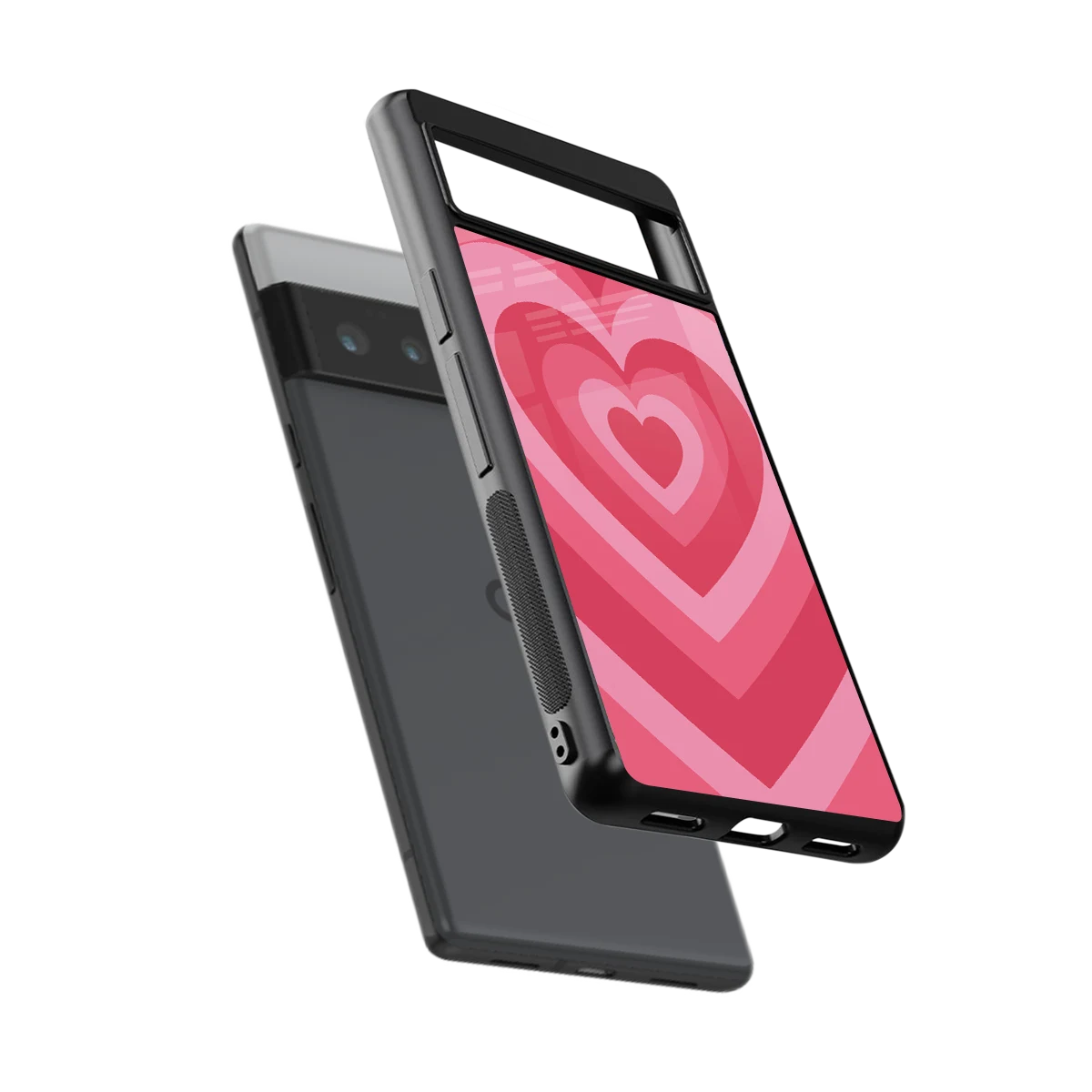 Y2K Pink Hearts sleek google pixel 6 pro cover with tempered glass back and TPU edges