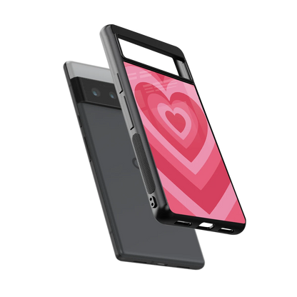 Y2K Pink Hearts sleek google pixel 6 pro cover with tempered glass back and TPU edges