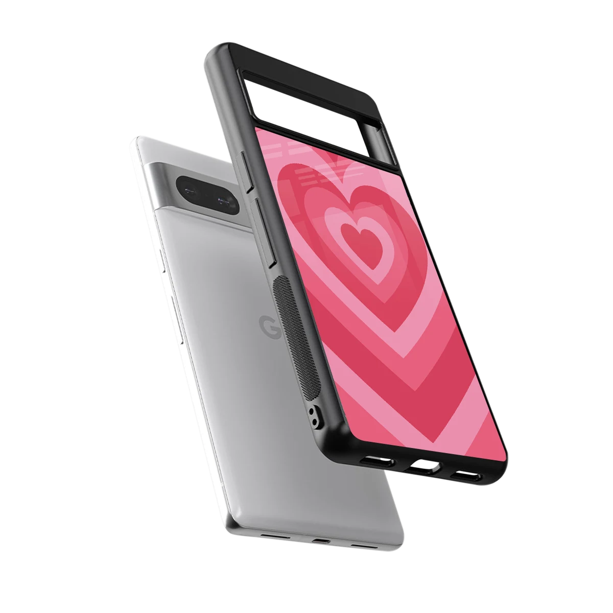Y2K Pink Hearts sleek google pixel 7 cover with tempered glass back and TPU edges