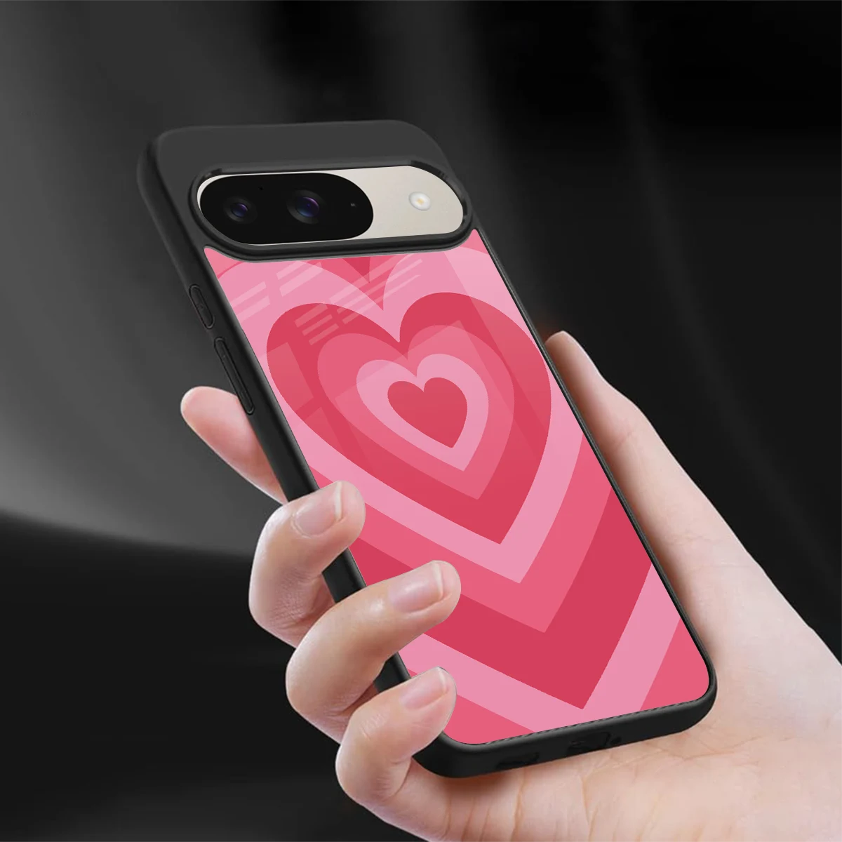 Y2K Pink Hearts sleek google pixel 9 cover with tempered glass back and TPU edges