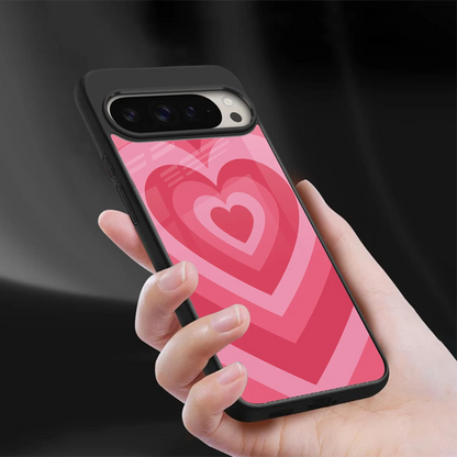Y2K Pink Hearts sleek google pixel 9 pro xl cover with tempered glass back and TPU edges