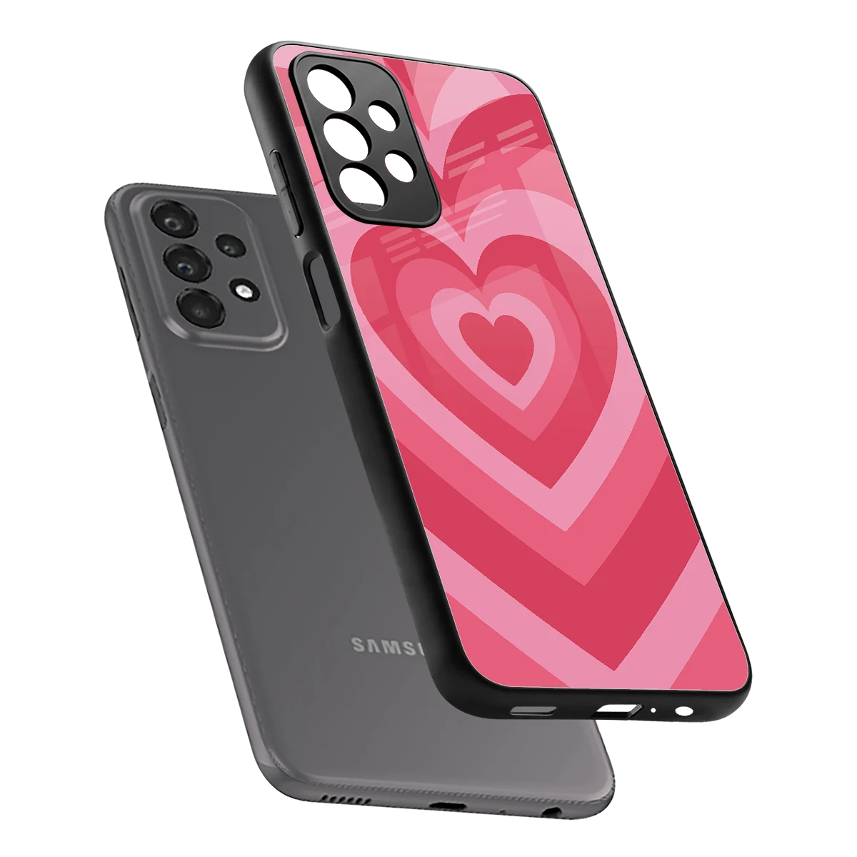 Y2K Pink Hearts sleek samsung galaxy a23 cover with tempered glass back and TPU edges