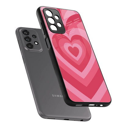 Y2K Pink Hearts sleek samsung galaxy a23 cover with tempered glass back and TPU edges