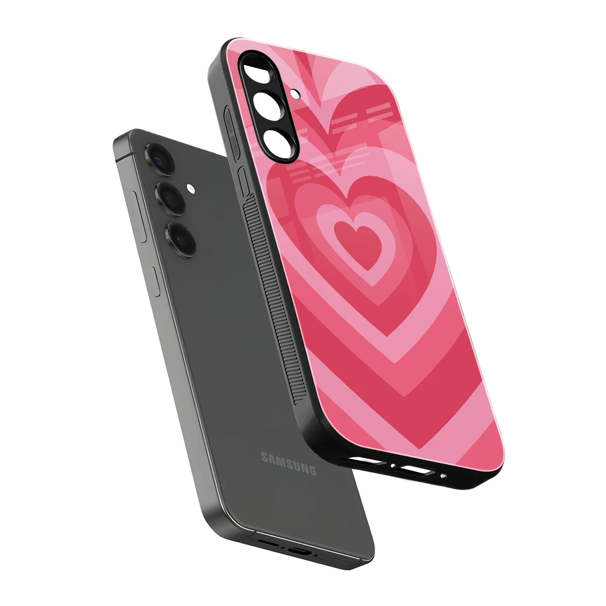 Y2K Pink Hearts sleek samsung galaxy a14 5g cover with tempered glass back and TPU edges