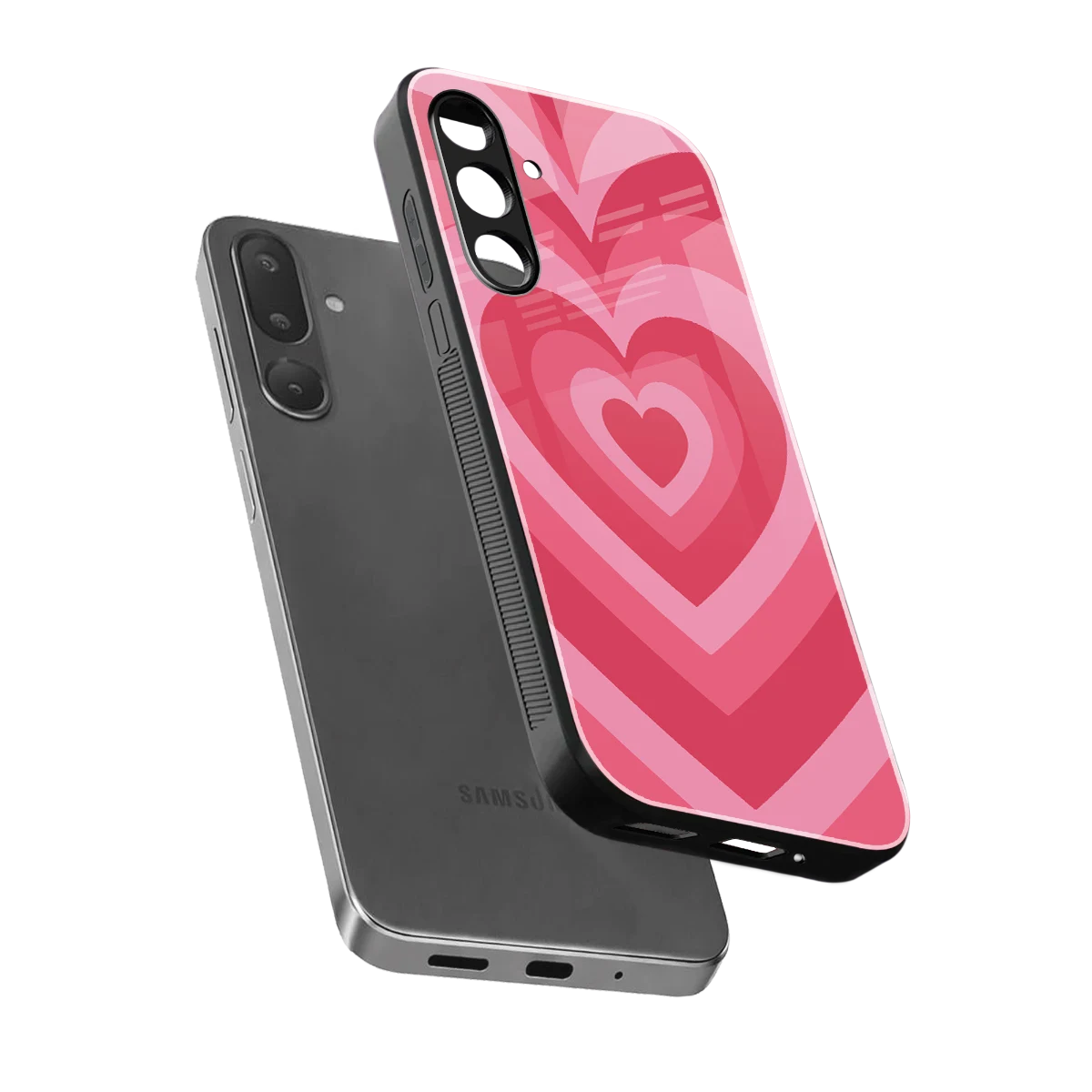 Y2K Pink Hearts sleek samsung galaxy m36 5g cover with tempered glass back and TPU edges