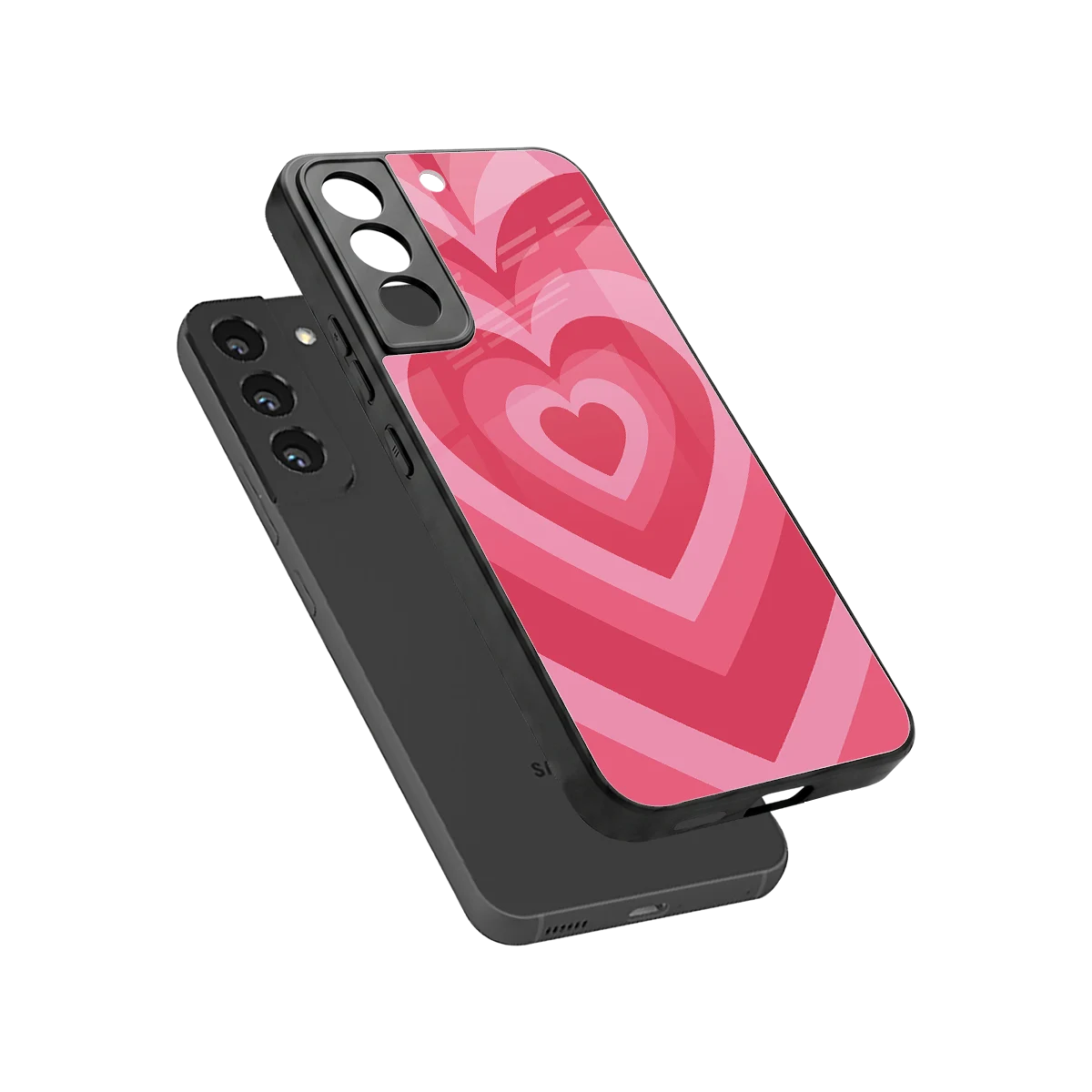 Y2K Pink Hearts sleek samsung galaxy s22 cover with tempered glass back and TPU edges