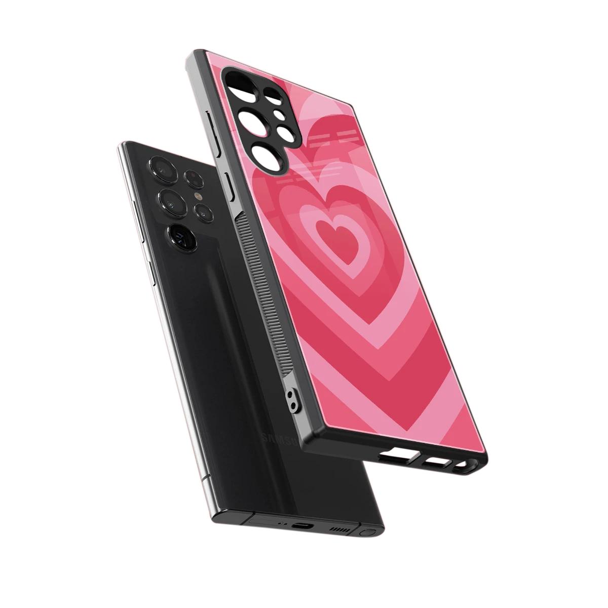 Y2K Pink Hearts sleek samsung galaxy s24 ultra cover with tempered glass back and TPU edges