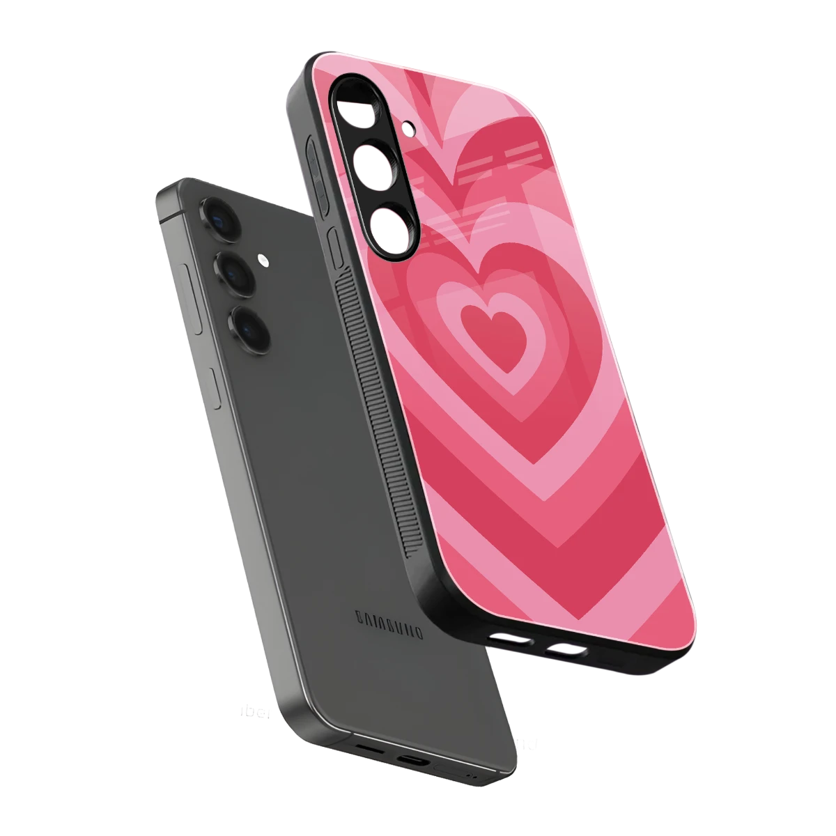 Y2K Pink Hearts sleek samsung galaxy s24 cover with tempered glass back and TPU edges