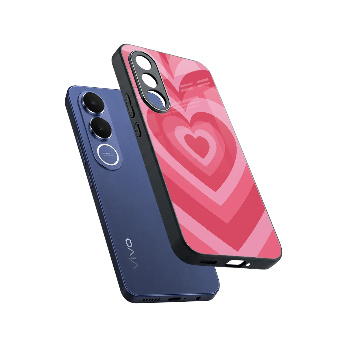 Y2K Pink Hearts sleek vivo v70 fe cover with tempered glass back and TPU edges