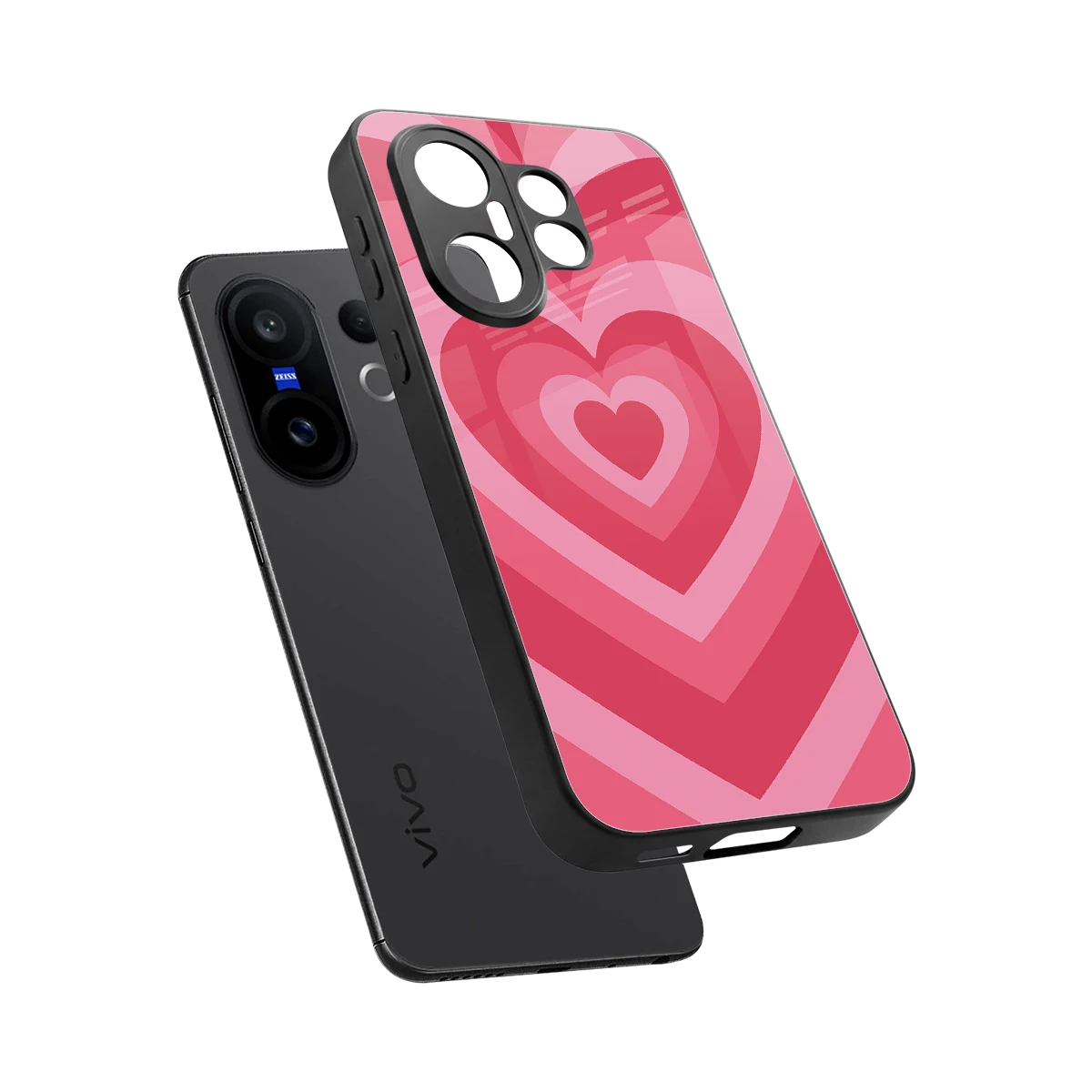 Y2K Pink Hearts sleek vivo x200 fe cover with tempered glass back and TPU edges