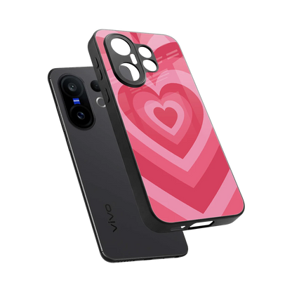 Y2K Pink Hearts sleek vivo x200 fe cover with tempered glass back and TPU edges