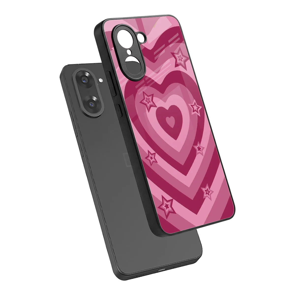 Y2K Pink Hearts X Stars sleek oneplus nord ce5 5g cover with tempered glass back and TPU edges