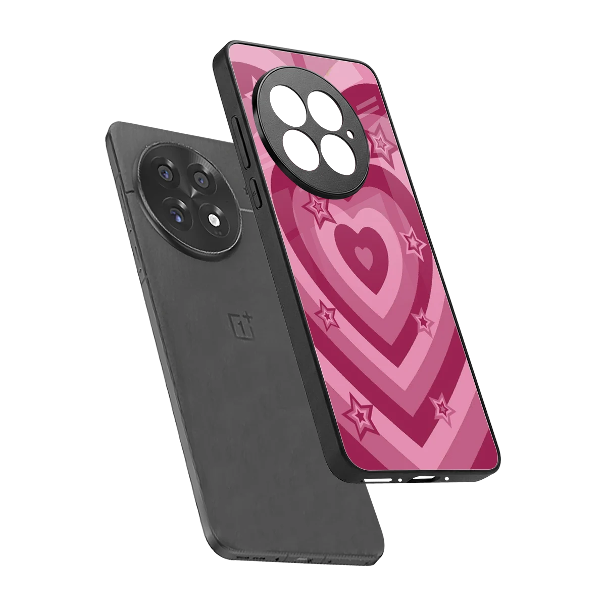 Y2K Pink Hearts X Stars sleek oneplus 13 cover with tempered glass back and TPU edges