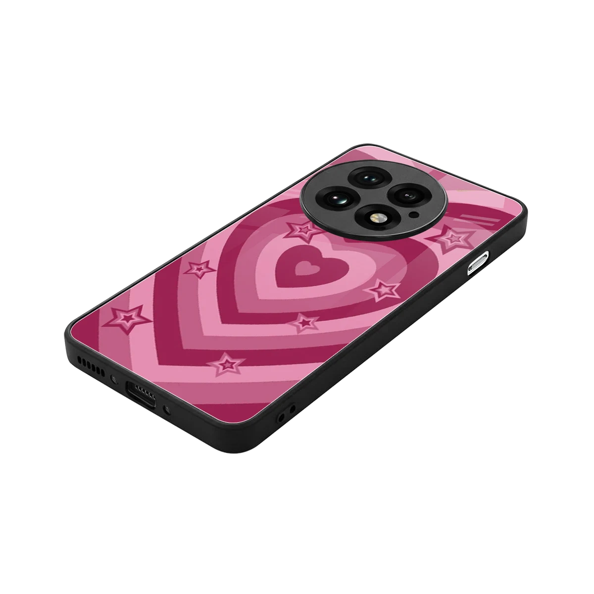 Y2K Pink Hearts X Stars stylish phone case for oneplus 13 | glossy glass and slim fit
