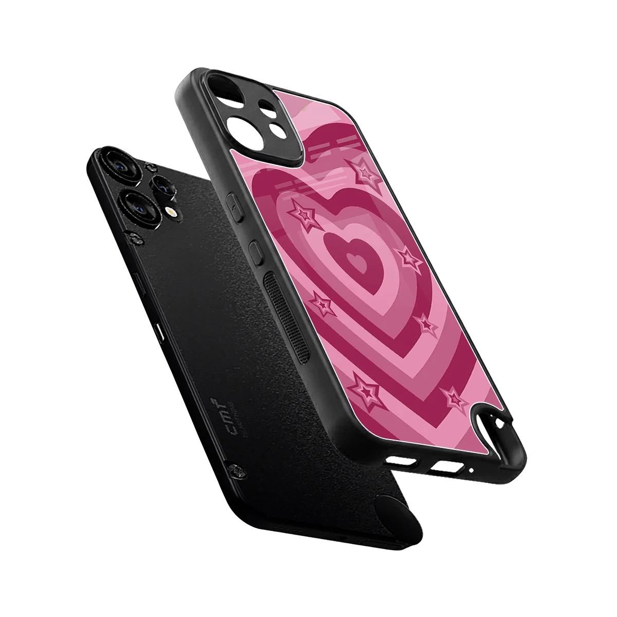 Y2K Pink Hearts X Stars sleek cmf nothing phone 2 pro cover with tempered glass back and TPU edges