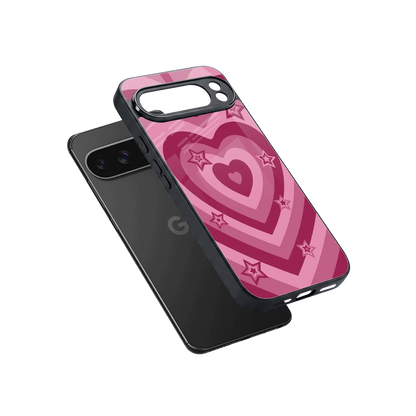 Y2K Pink Hearts X Stars sleek google pixel 10 pro xl cover with tempered glass back and TPU edges