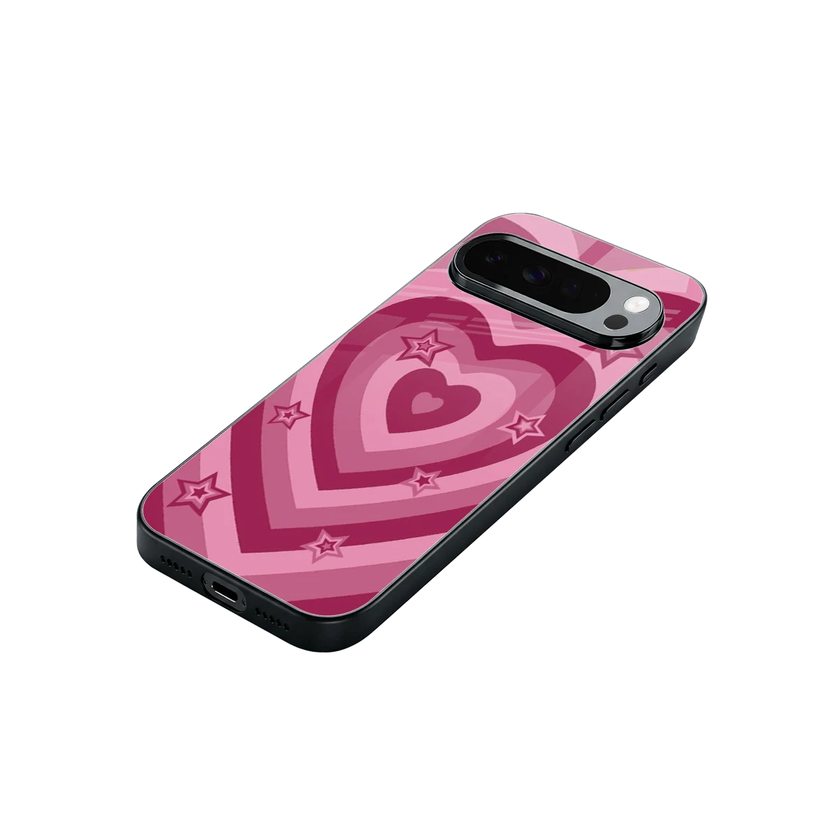 Y2K Pink Hearts X Stars stylish phone case for google pixel 10 pro xl | glossy glass and slim fit