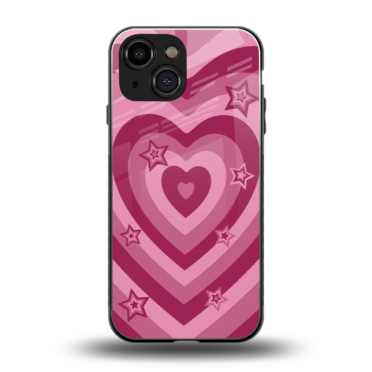 Y2K Pink Hearts X Stars back phone cover | glass case for iphone 13 mini