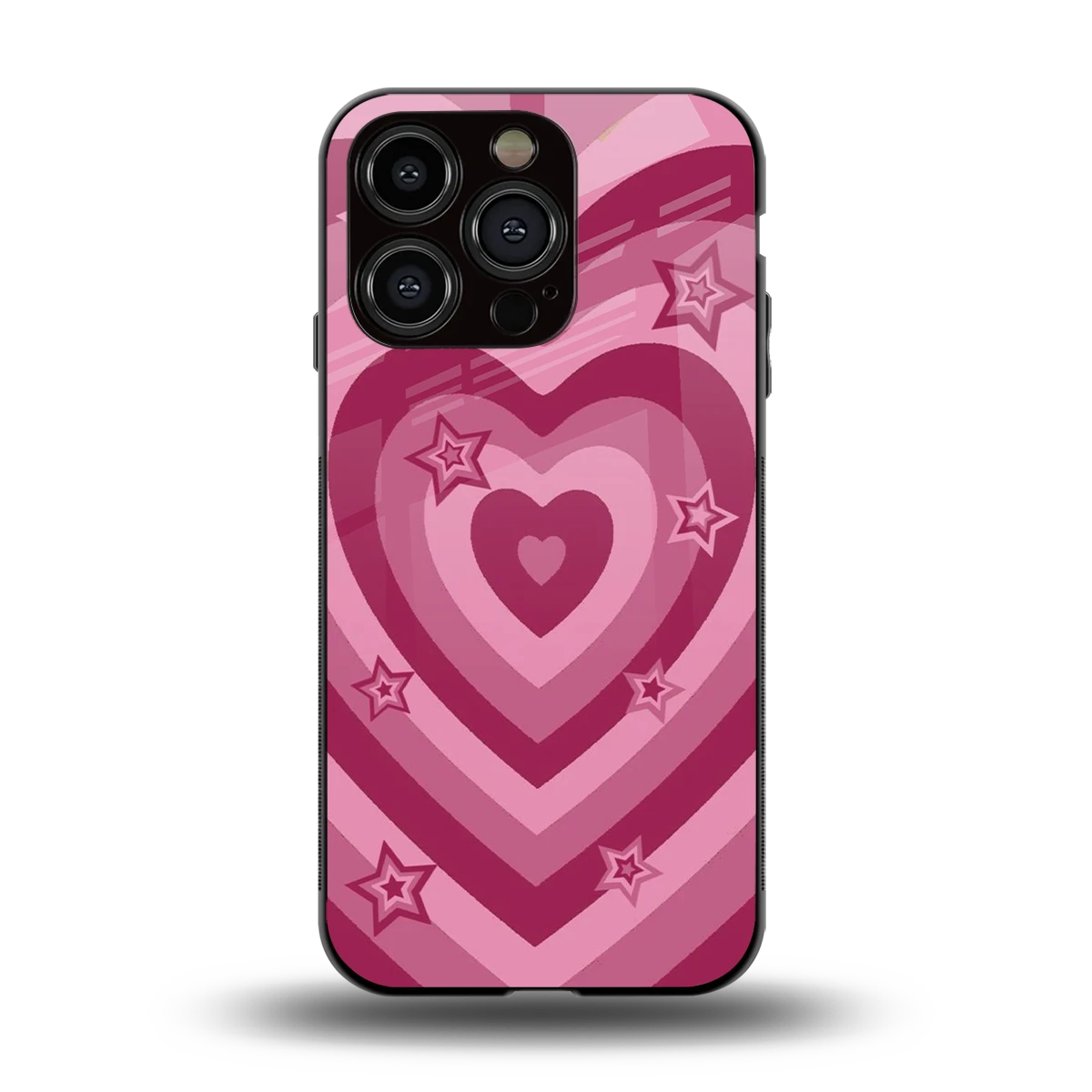 Y2K Pink Hearts X Stars back phone cover | glass case for iphone 13 pro