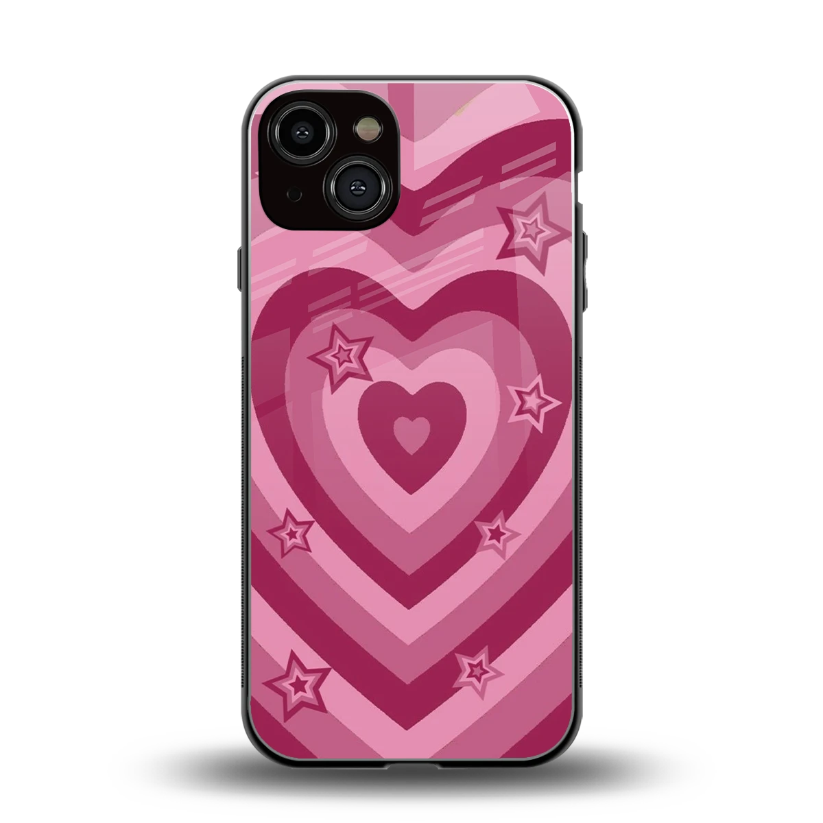 Y2K Pink Hearts X Stars back phone cover | glass case for iphone 13