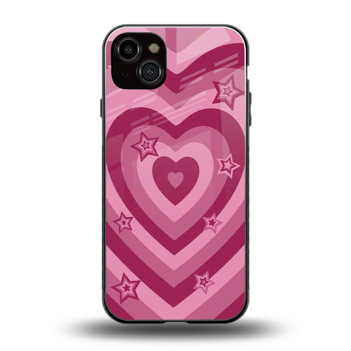 Y2K Pink Hearts X Stars back phone cover | glass case for iphone 14 plus