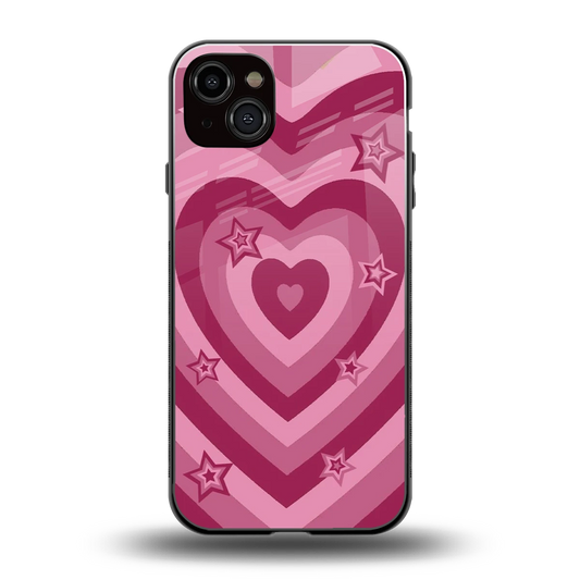 Y2K Pink Hearts X Stars back phone cover | glass case for iphone 14 plus